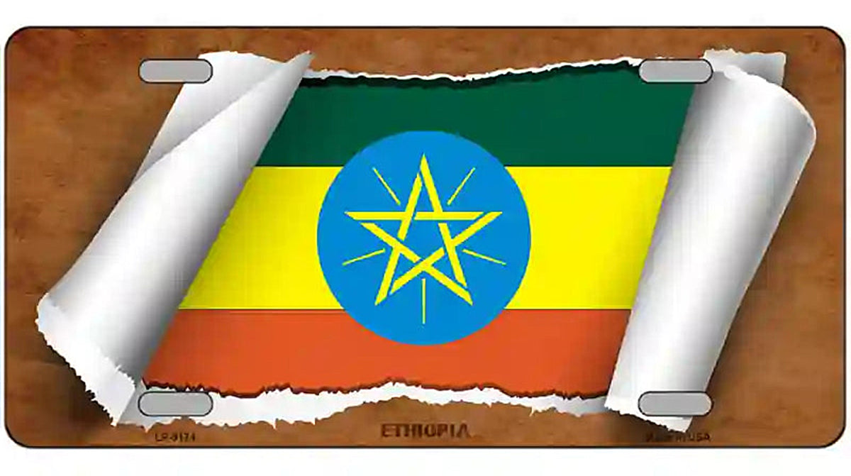 Ethiopia Flag Scroll Metal Novelty License Plate