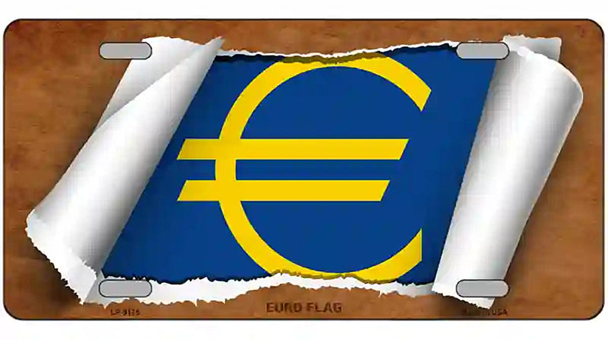 Euro Flag Scroll Metal Novelty License Plate