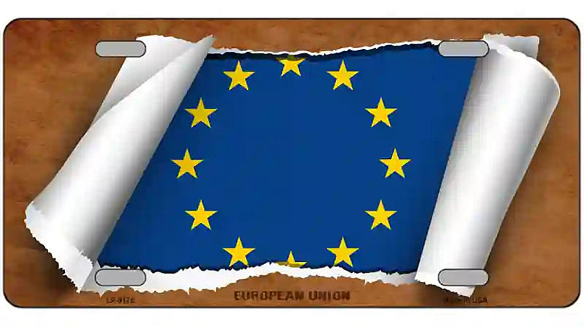 European Union Flag Scroll Metal Novelty License Plate