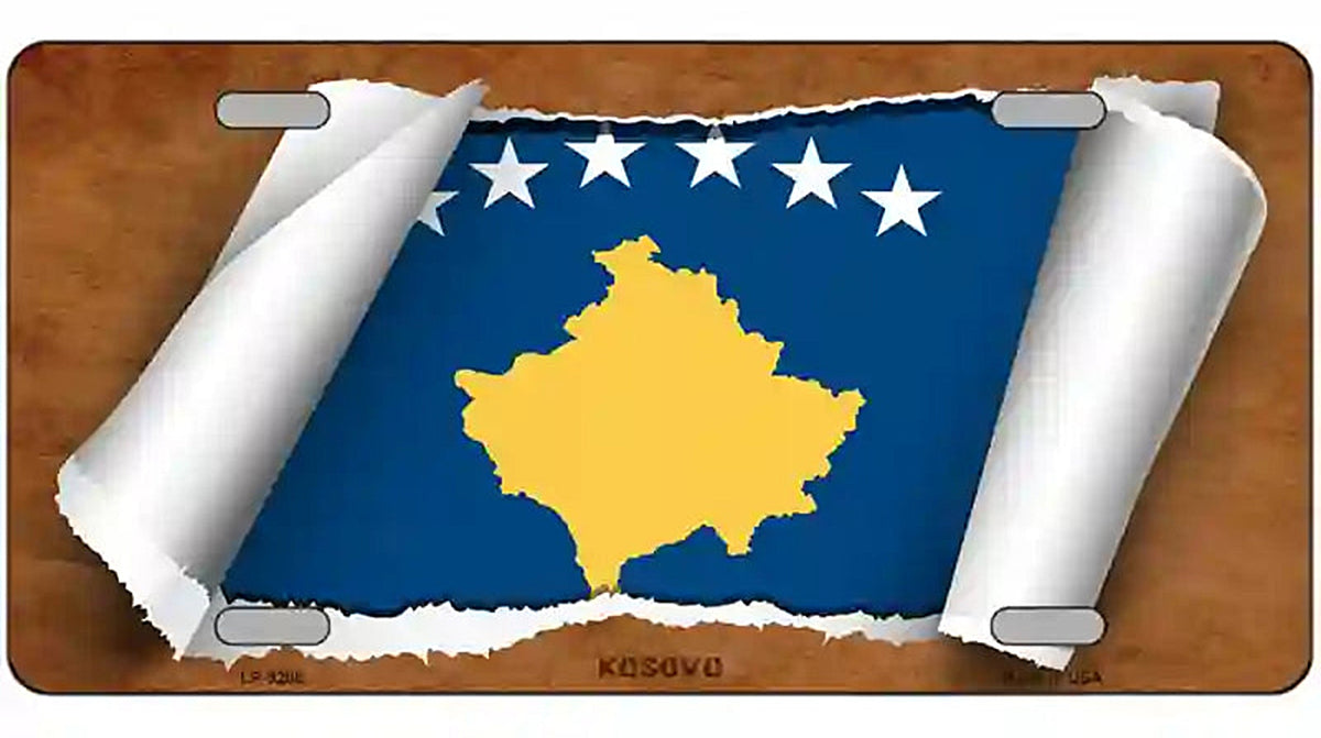 Kosovo Flag Scroll Metal Novelty License Plate