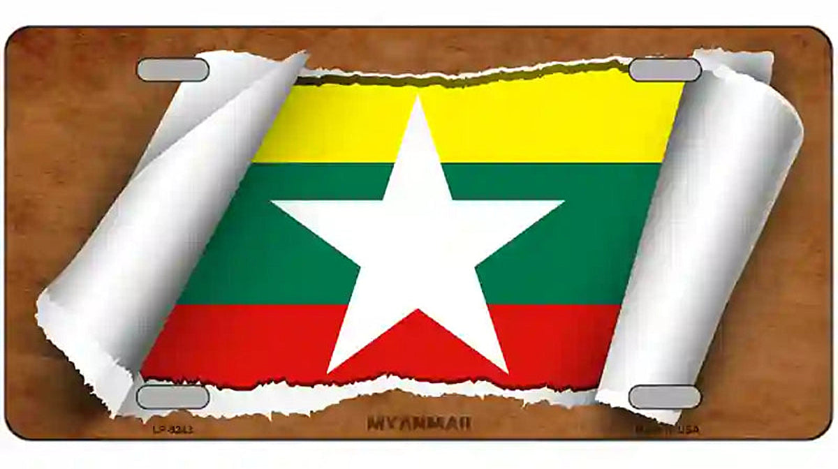 Myanmar Flag Scroll Metal Novelty License Plate