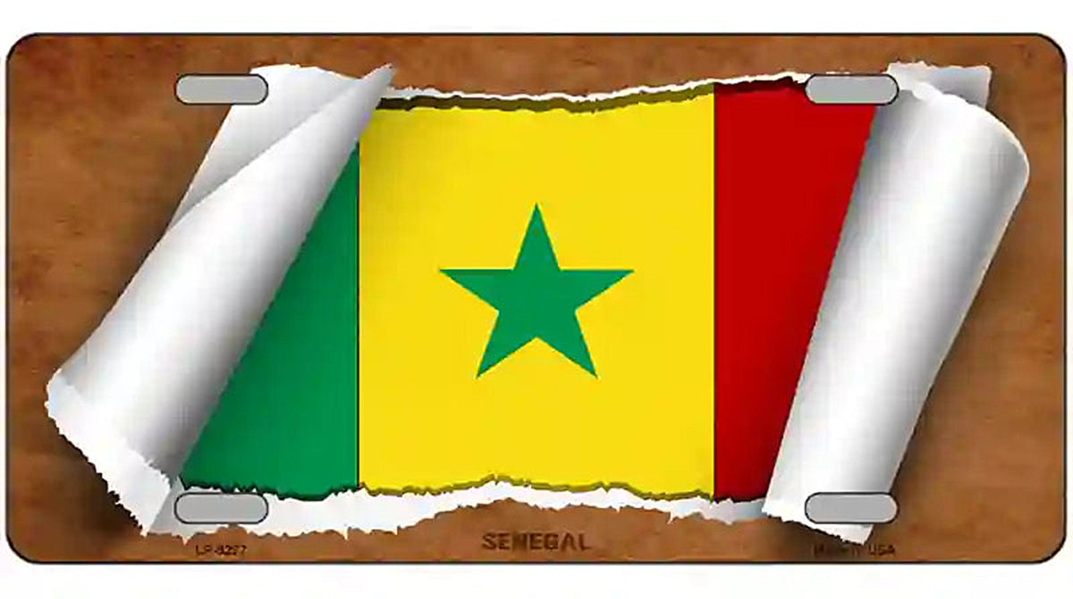 Senegal Flag Scroll Metal Novelty License Plate