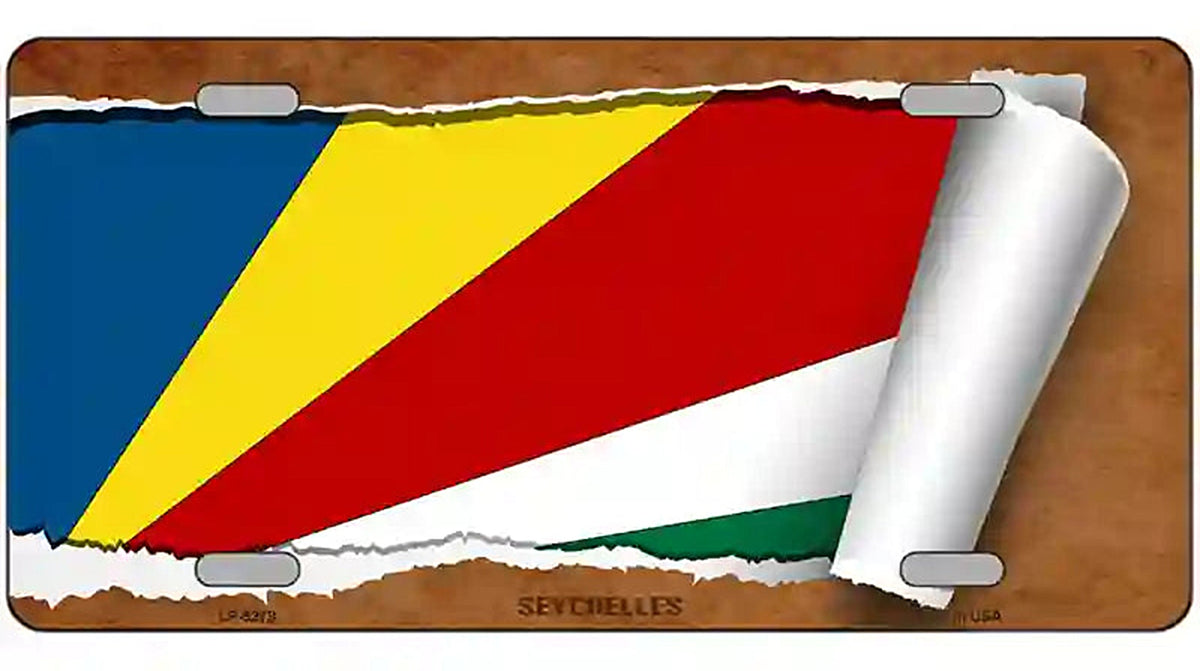 Seychelles Flag Scroll Metal Novelty License Plate