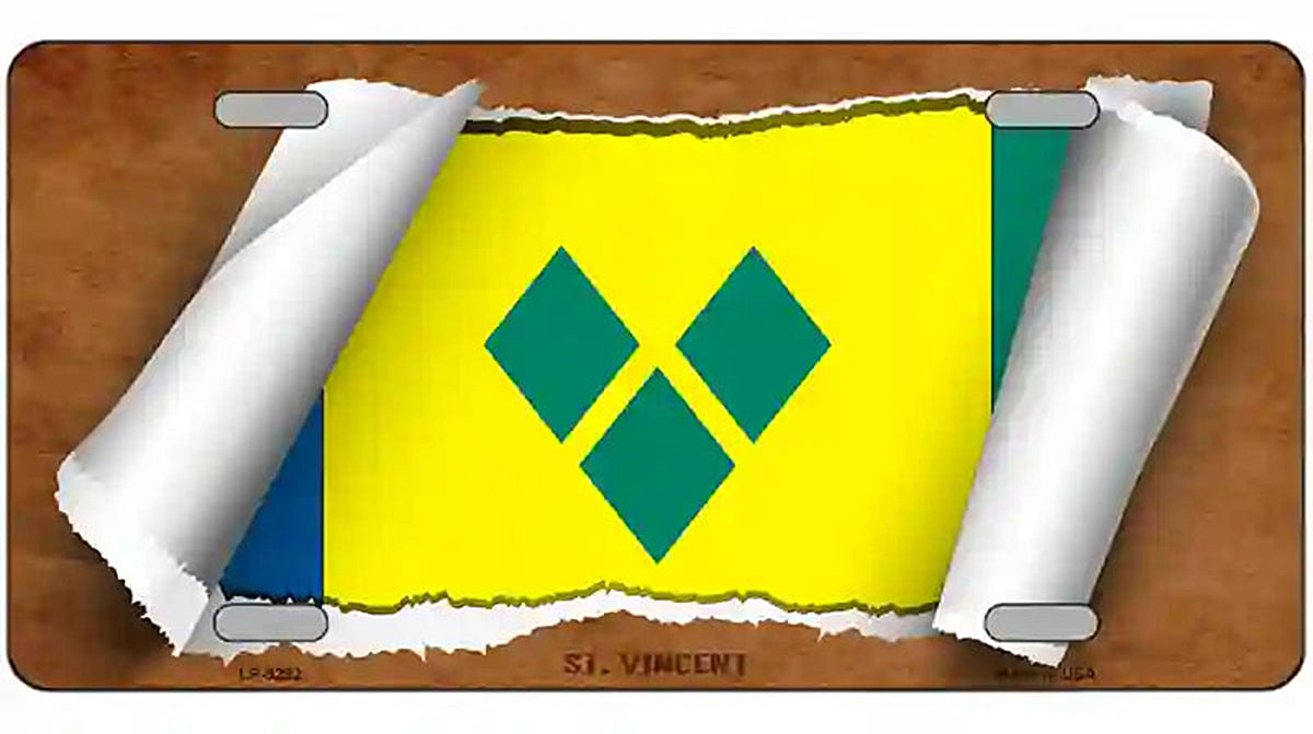 St Vincent Flag Scroll Metal Novelty License Plate