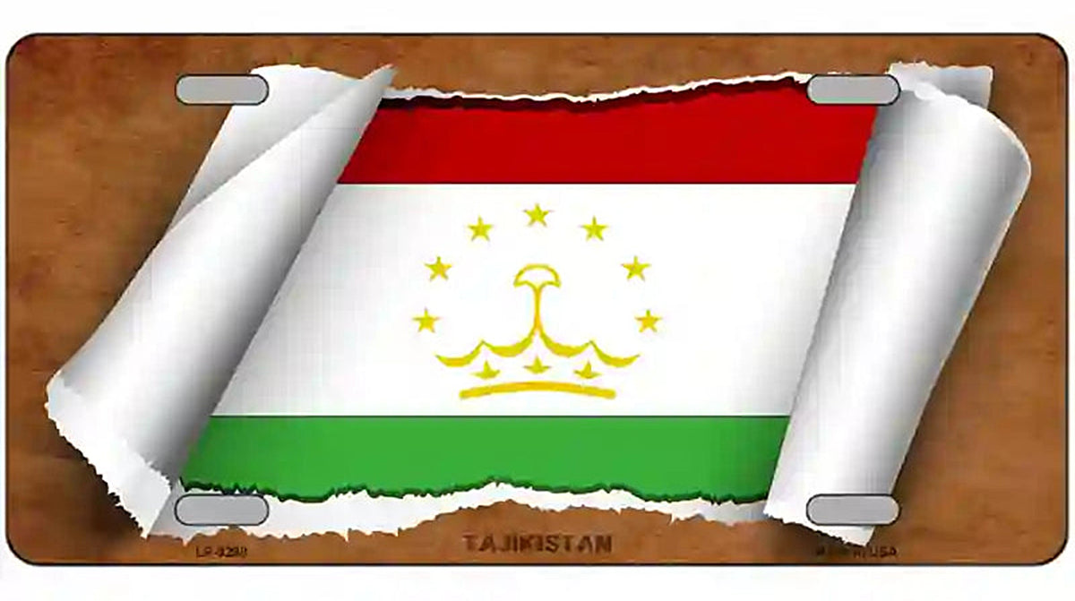 Tajikistan Flag Scroll Metal Novelty License Plate