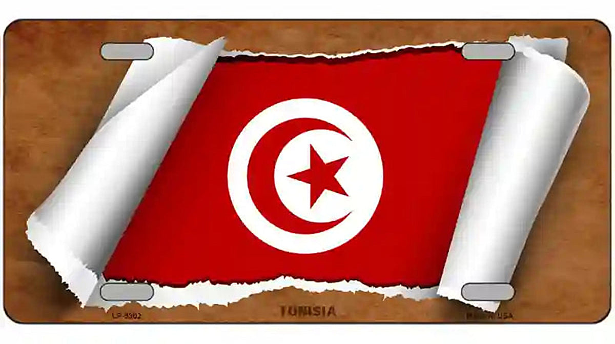 Tunisia Flag Scroll Metal Novelty License Plate