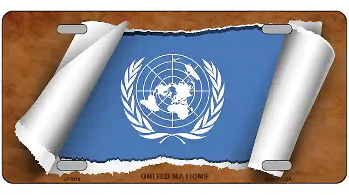 United Nations Flag Scroll Metal Novelty License Plate