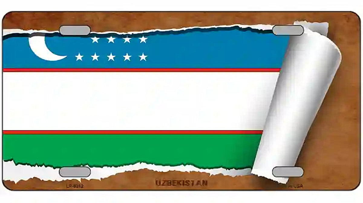 Uzbekistan Flag Scroll Metal Novelty License Plate