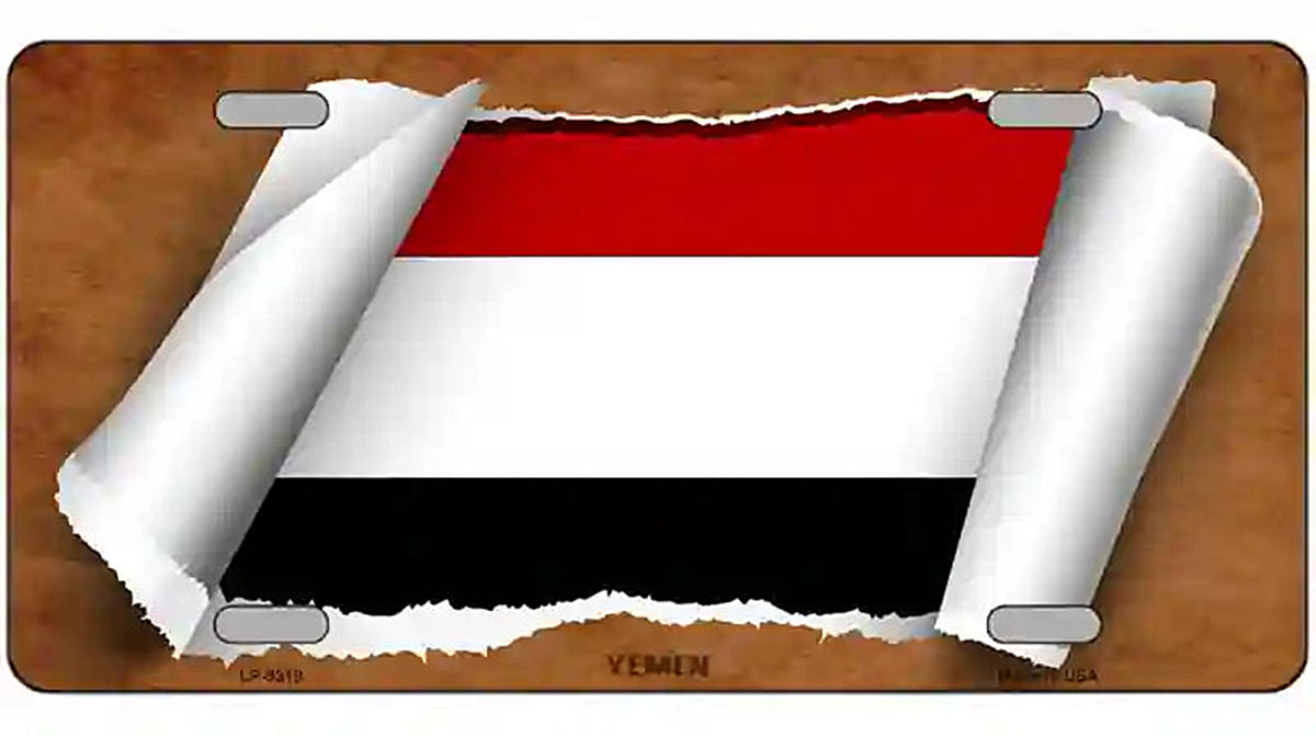 Yemen Flag Scroll Metal Novelty License Plate