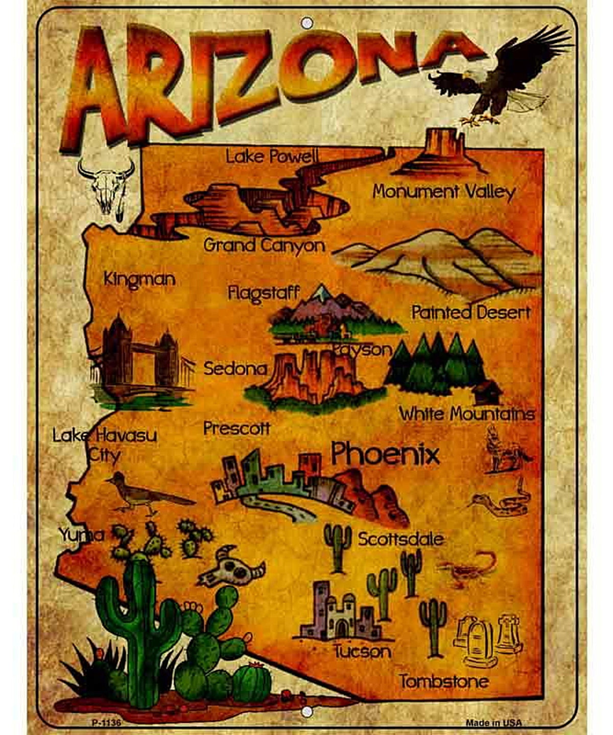 Arizona Map Metal Novelty Parking Sign