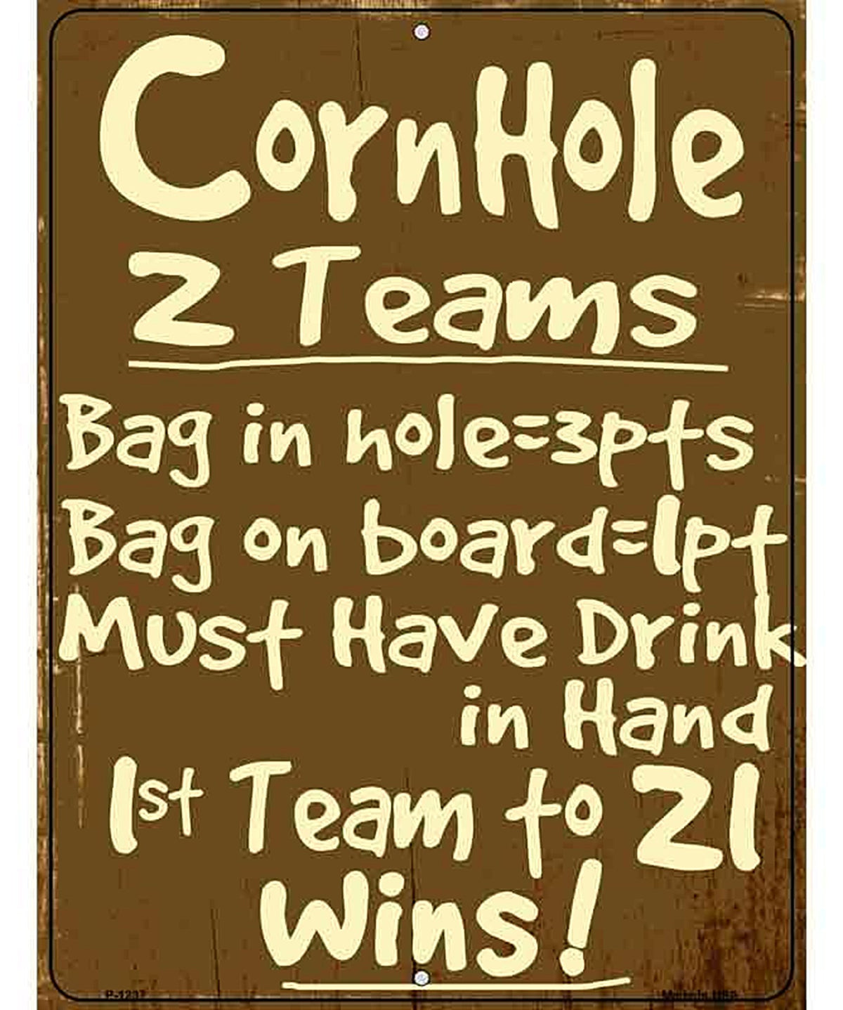 Cornhole Rules Metal Novelty Parking Sign