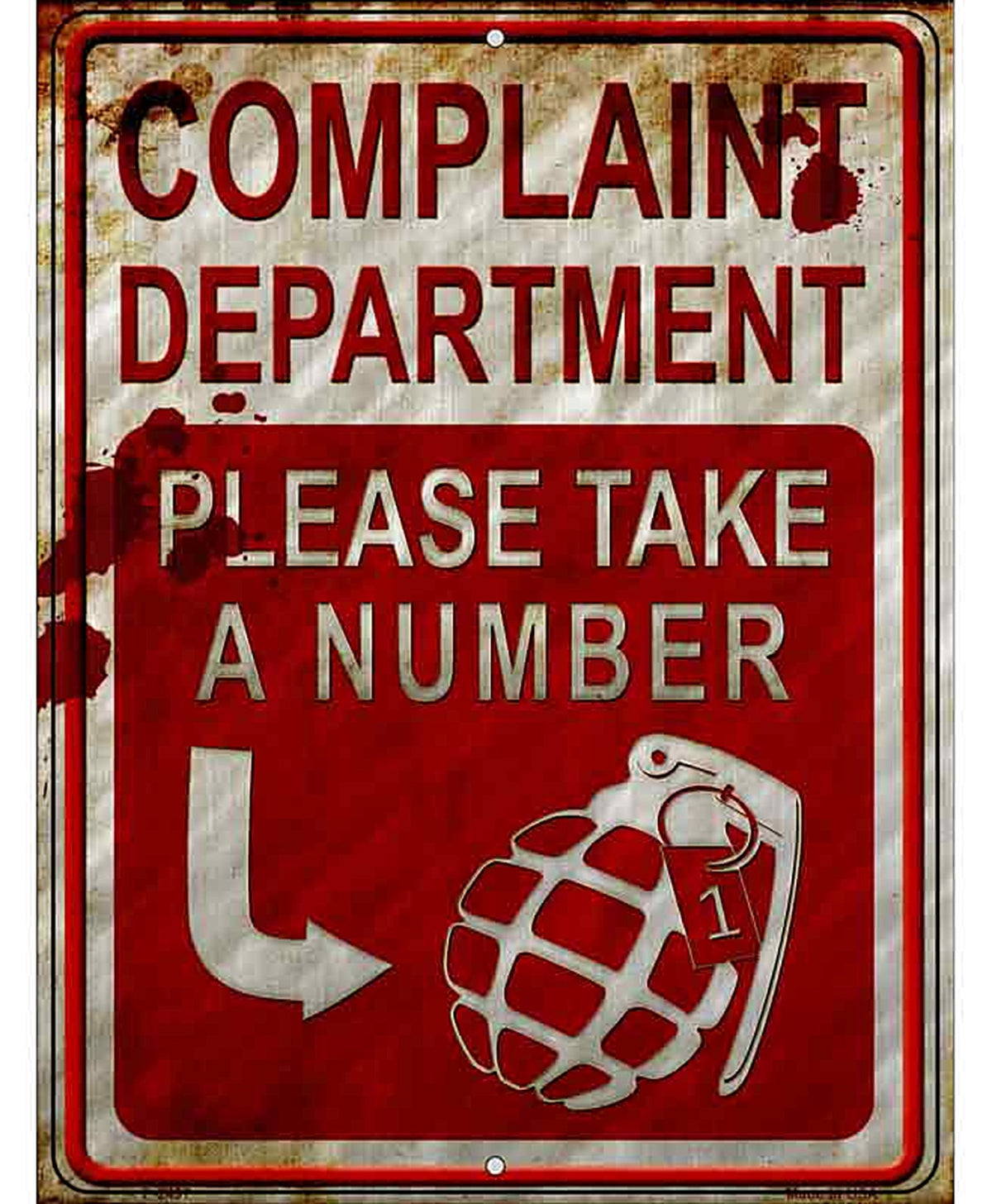 Complaint Department Take A Number Novelty Metal Parking Sign