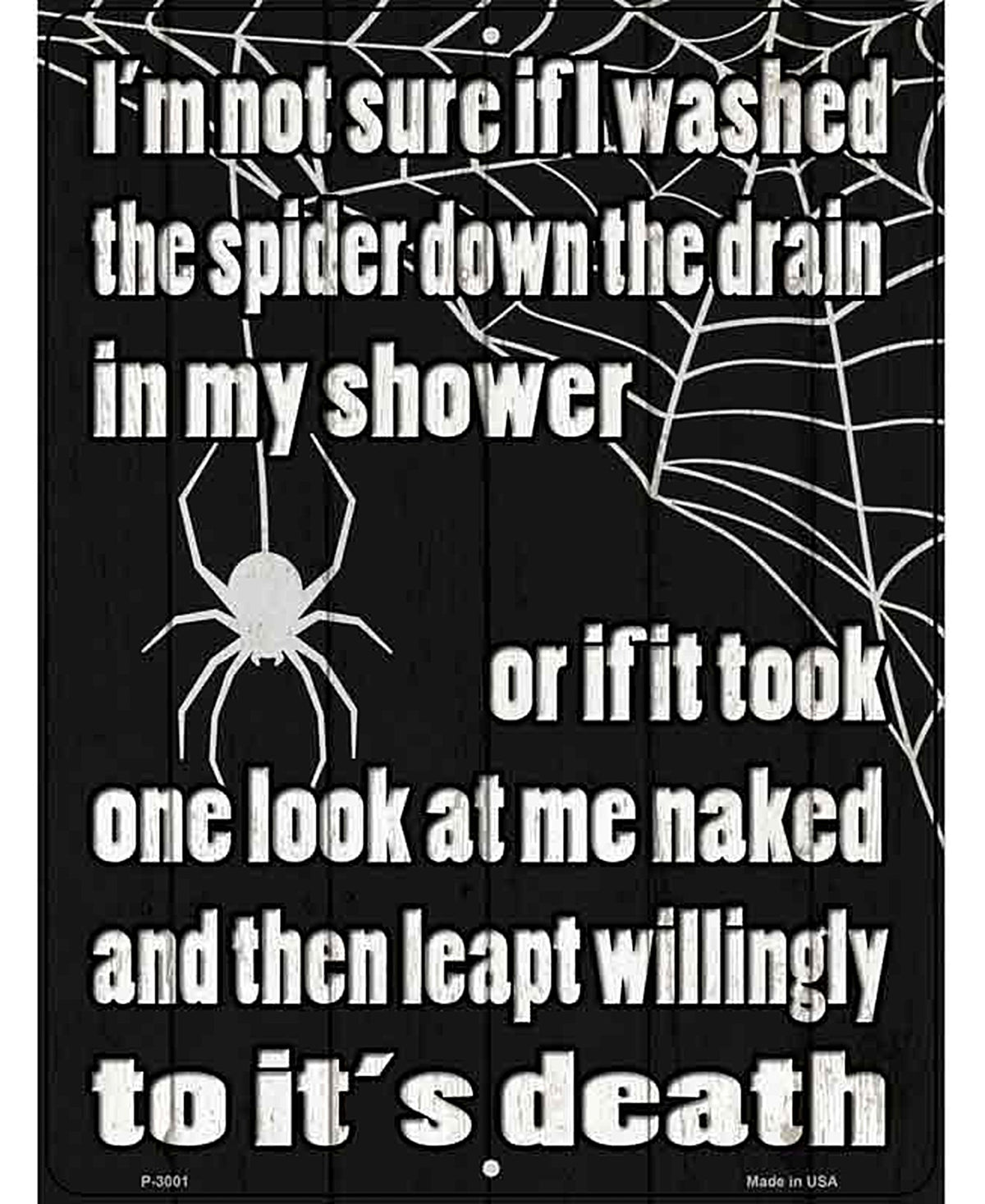Spider Down the Drain Novelty Metal Parking Sign