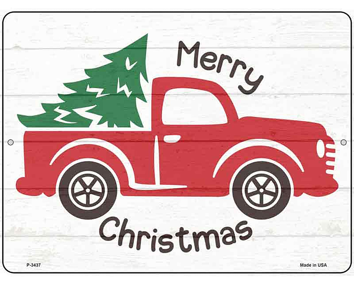 Merry Christmas Hauling Tree Novelty Metal Parking Sign