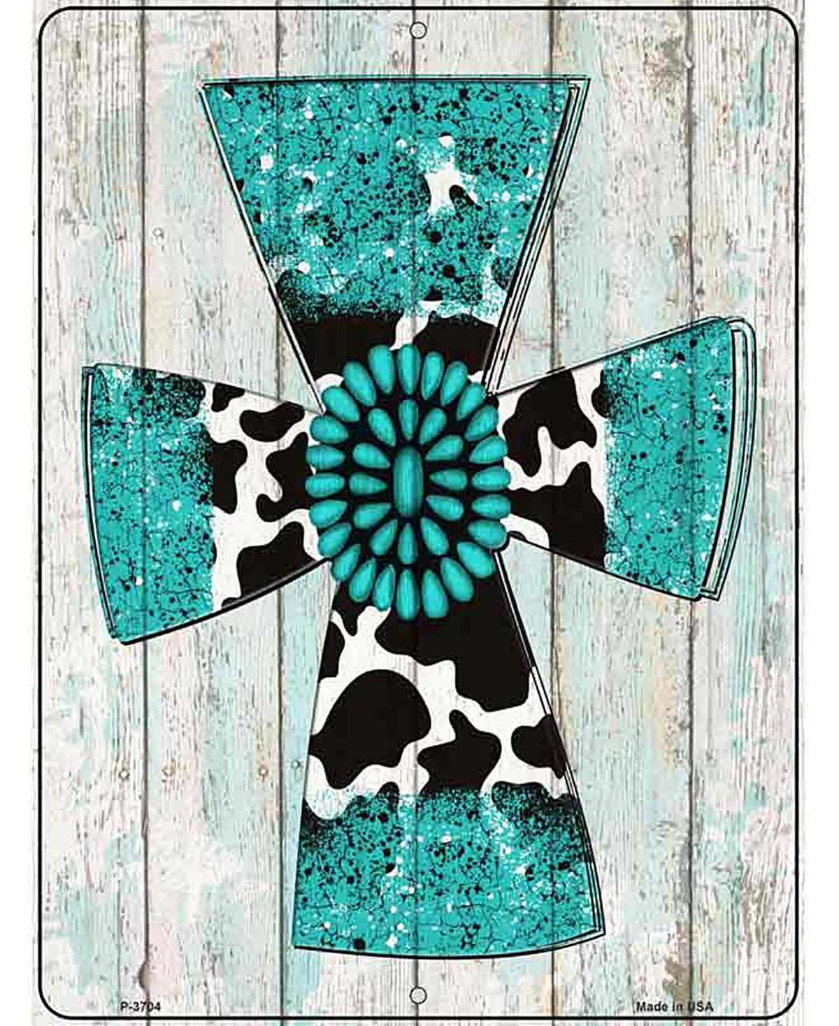Turquoise Cross Novelty Metal Parking Sign