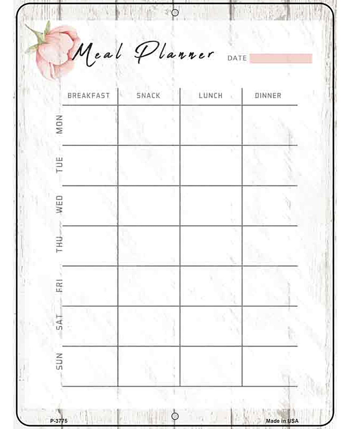 Meal Planner Novelty Metal Parking Sign