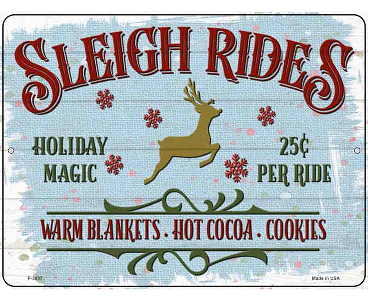 Sleigh Rides Blue Novelty Metal Parking Sign