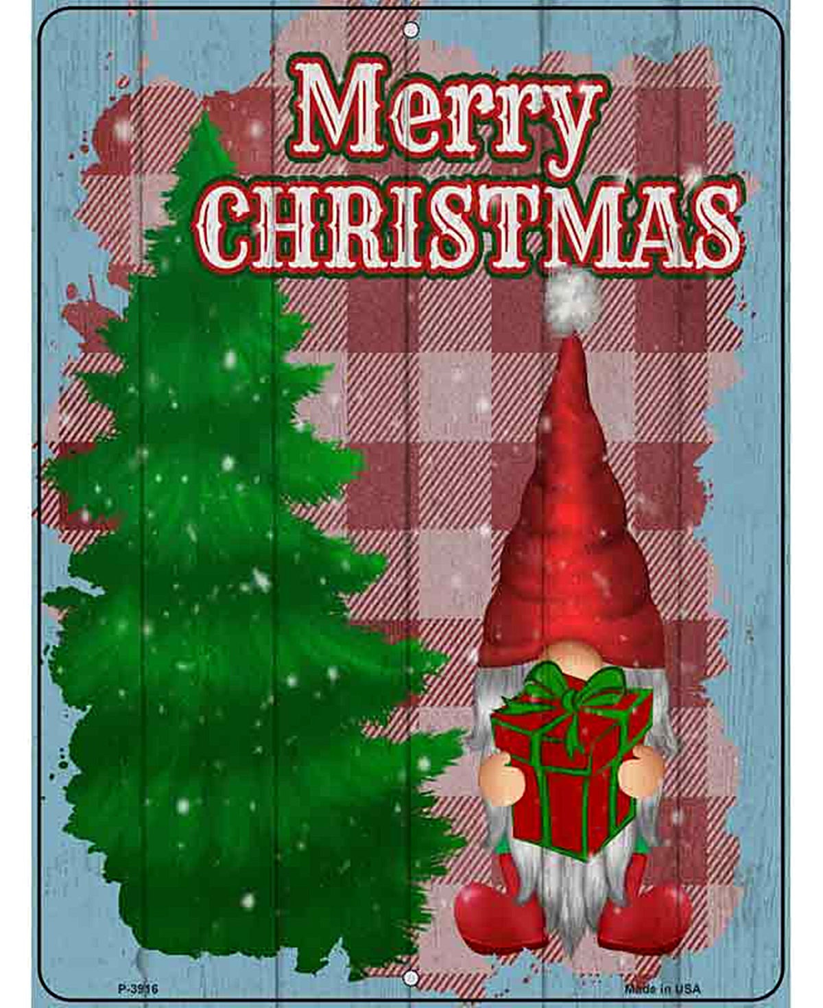 Merry Christmas Red Gnome Novelty Metal Parking Sign