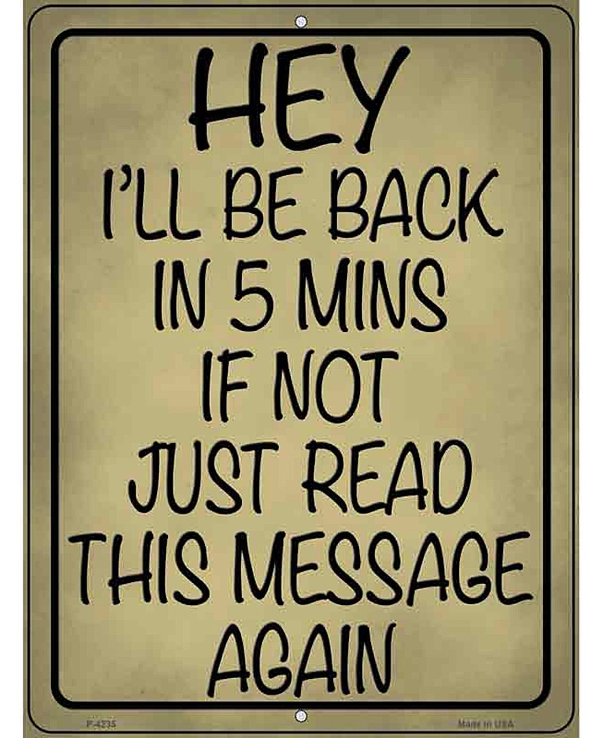 Be Back In 5 If Not Novelty Metal Parking Sign