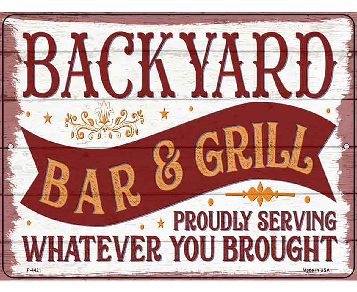 Backyard Bar and Grill Novelty Metal Parking Sign