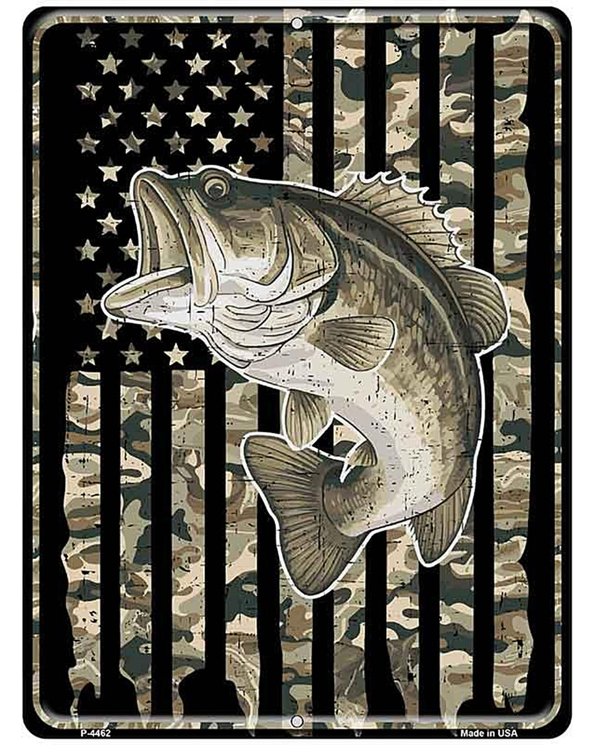 Camo Bass Flag Metal Novelty Parking Sign P-4462
