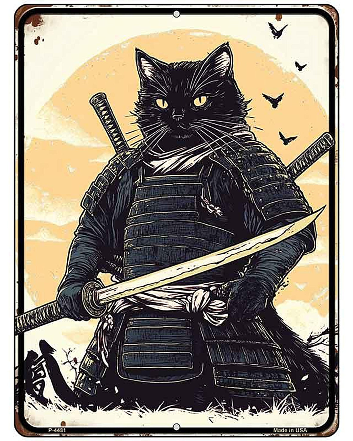 Samurai Cat Metal Novelty Parking Sign P-4481