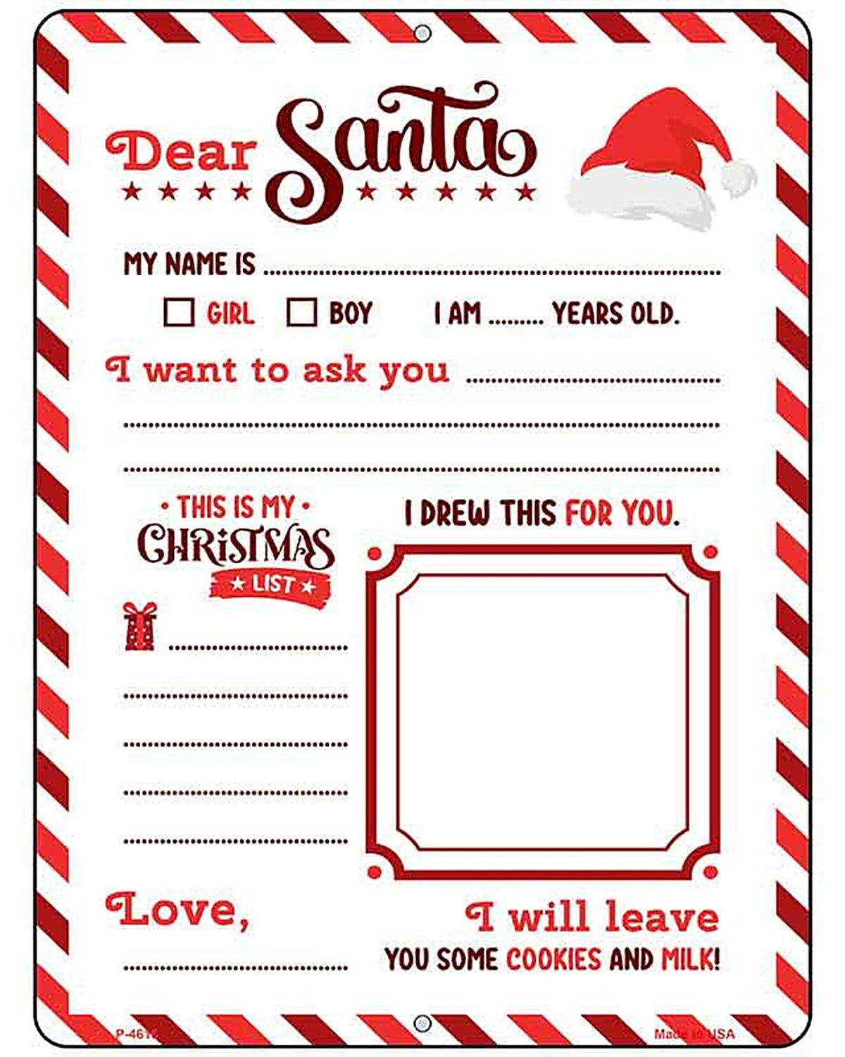 Dear Santa Metal Novelty Parking Sign P-4616