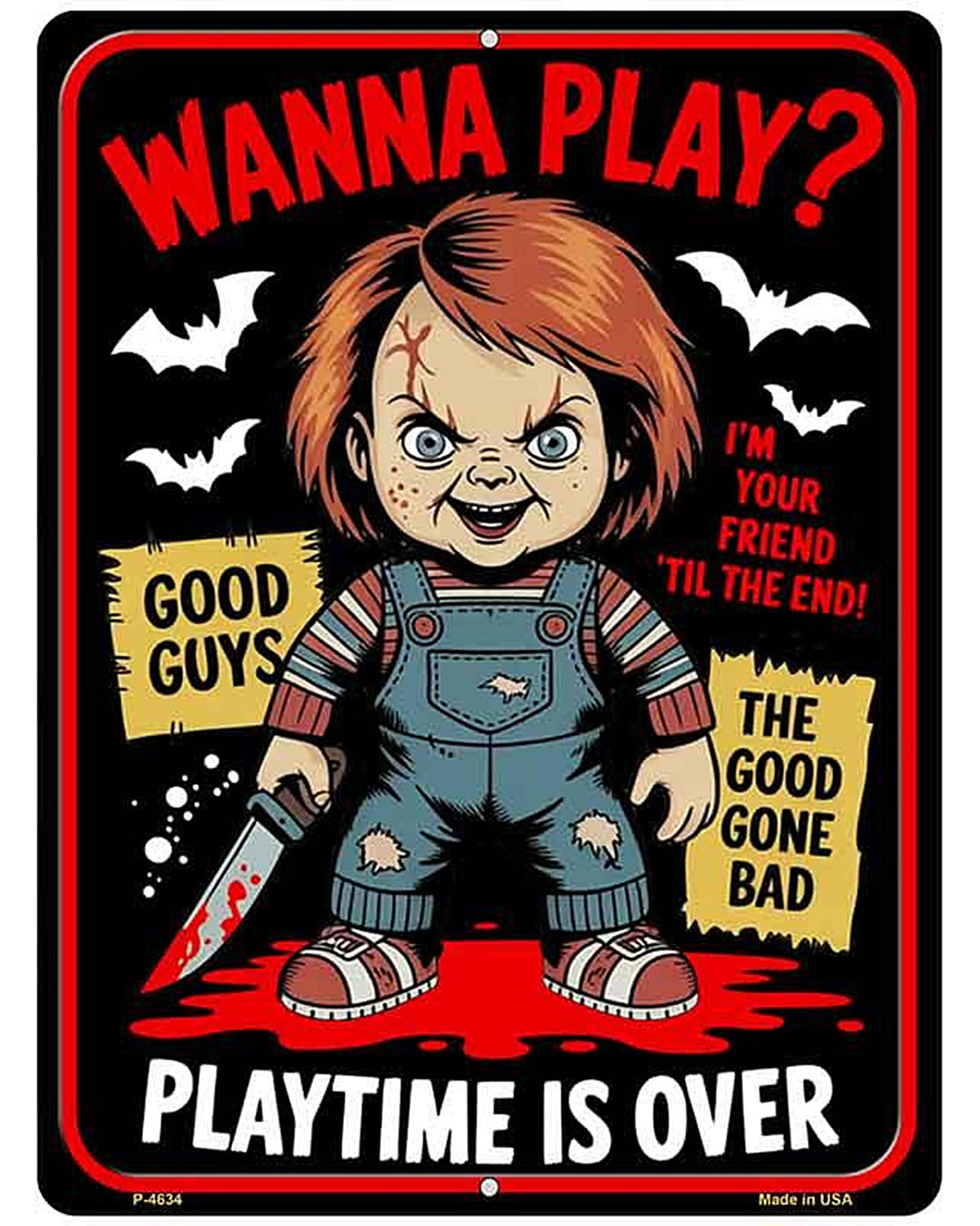 Wanna Play Chucky Metal Novelty Parking Sign P-4634