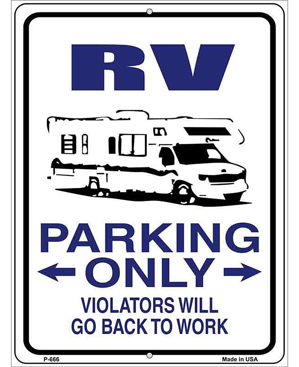 RV Parking Only Metal Novelty Parking Sign