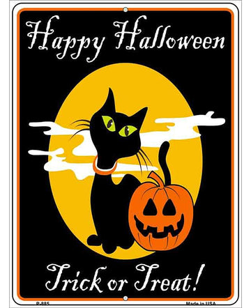 Happy Halloween Black Cat Metal Novelty Parking Sign