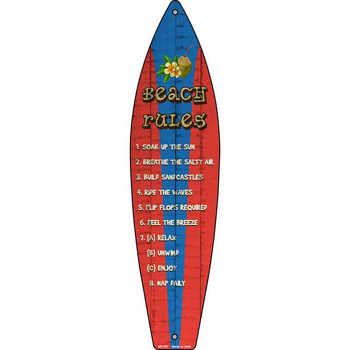 Beach Rules Metal Surfboard Sign (SB-097)