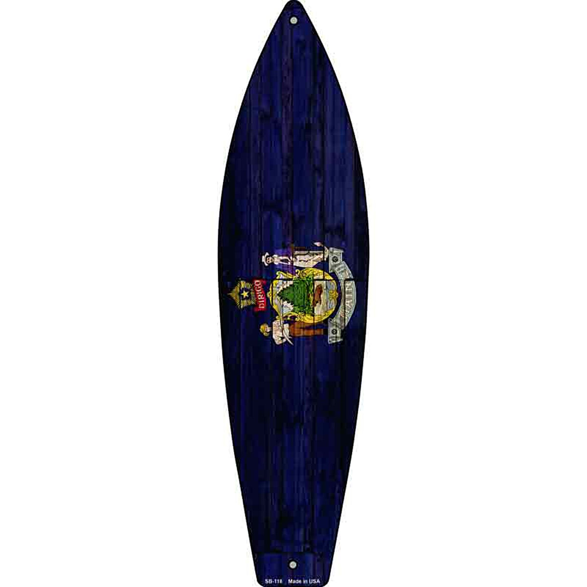 Maine State Flag Metal Surfboard Sign
