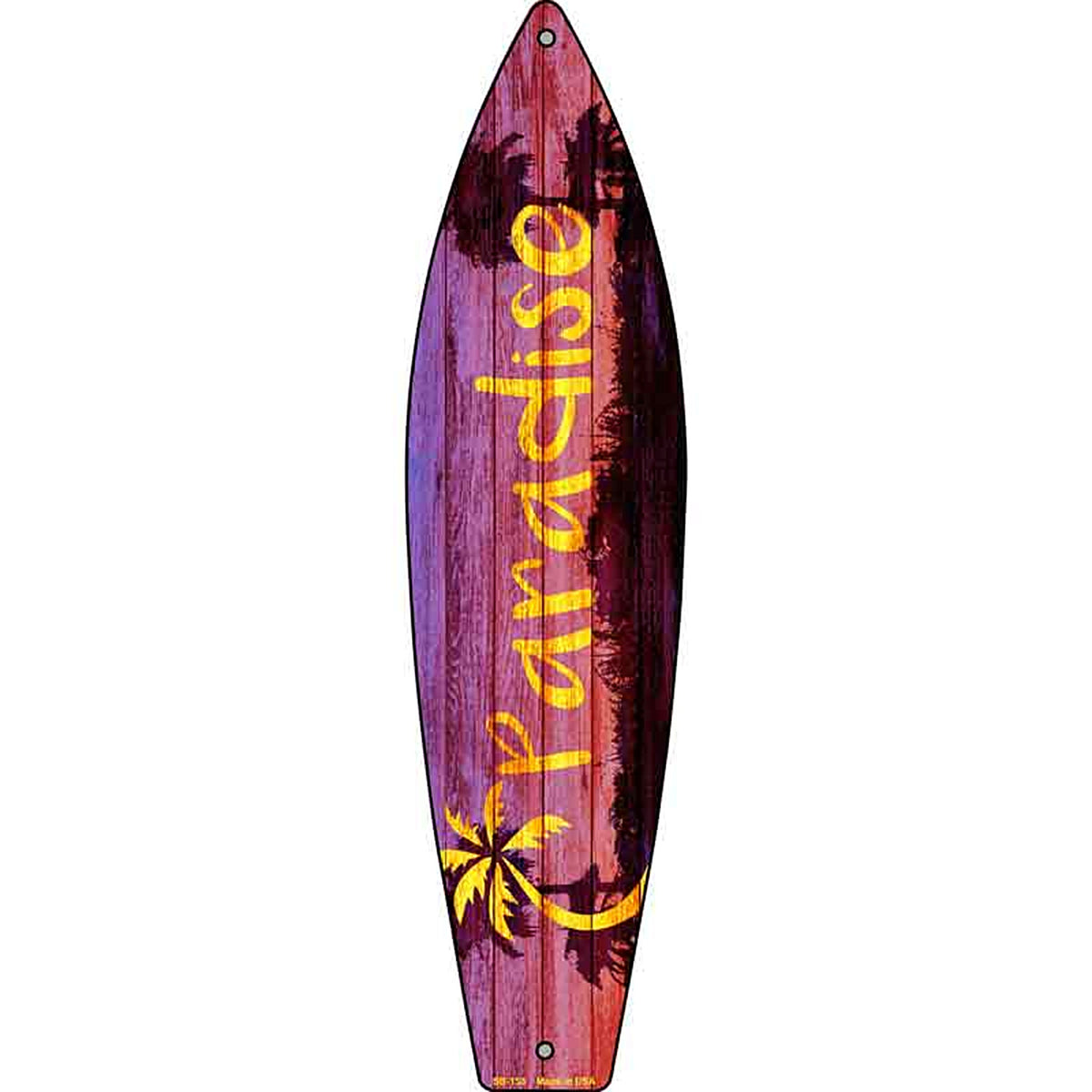 Paradise With Palm Tree Metal Surfboard Sign
