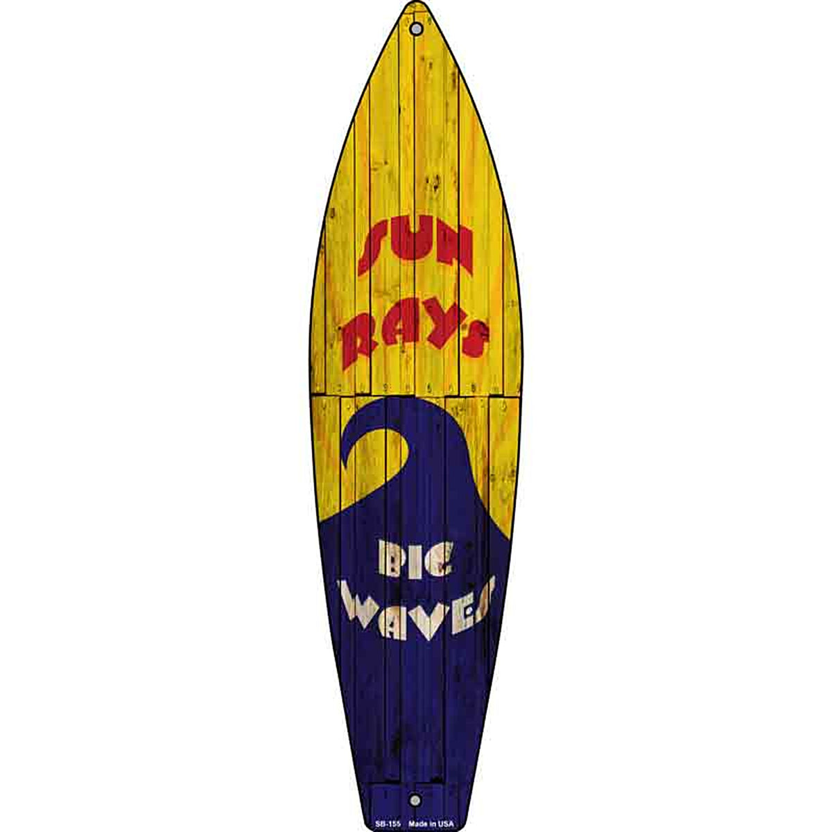 Sun Rays Big Waves Metal Surfboard Sign
