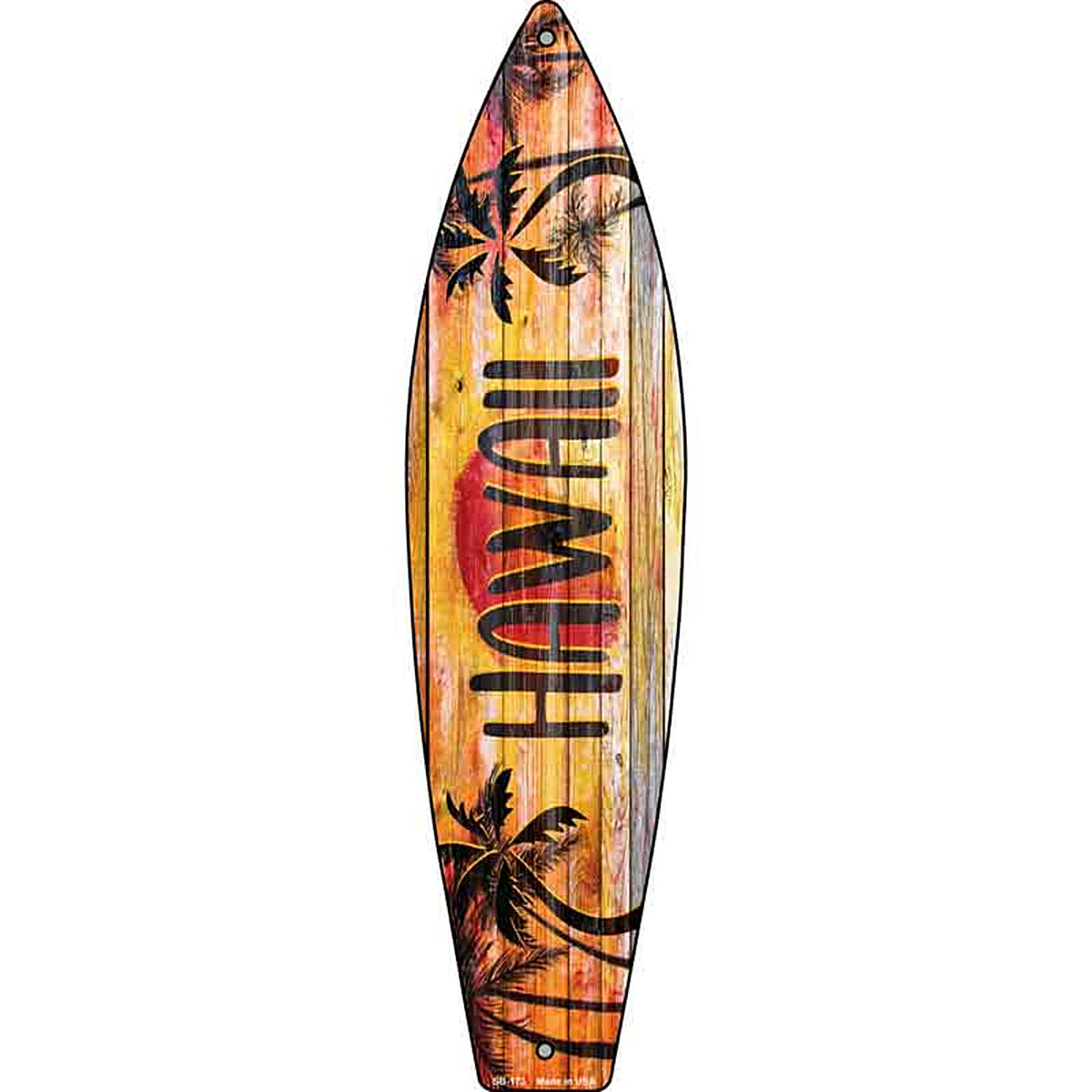 Hawaii Sunset Metal Surfboard Sign