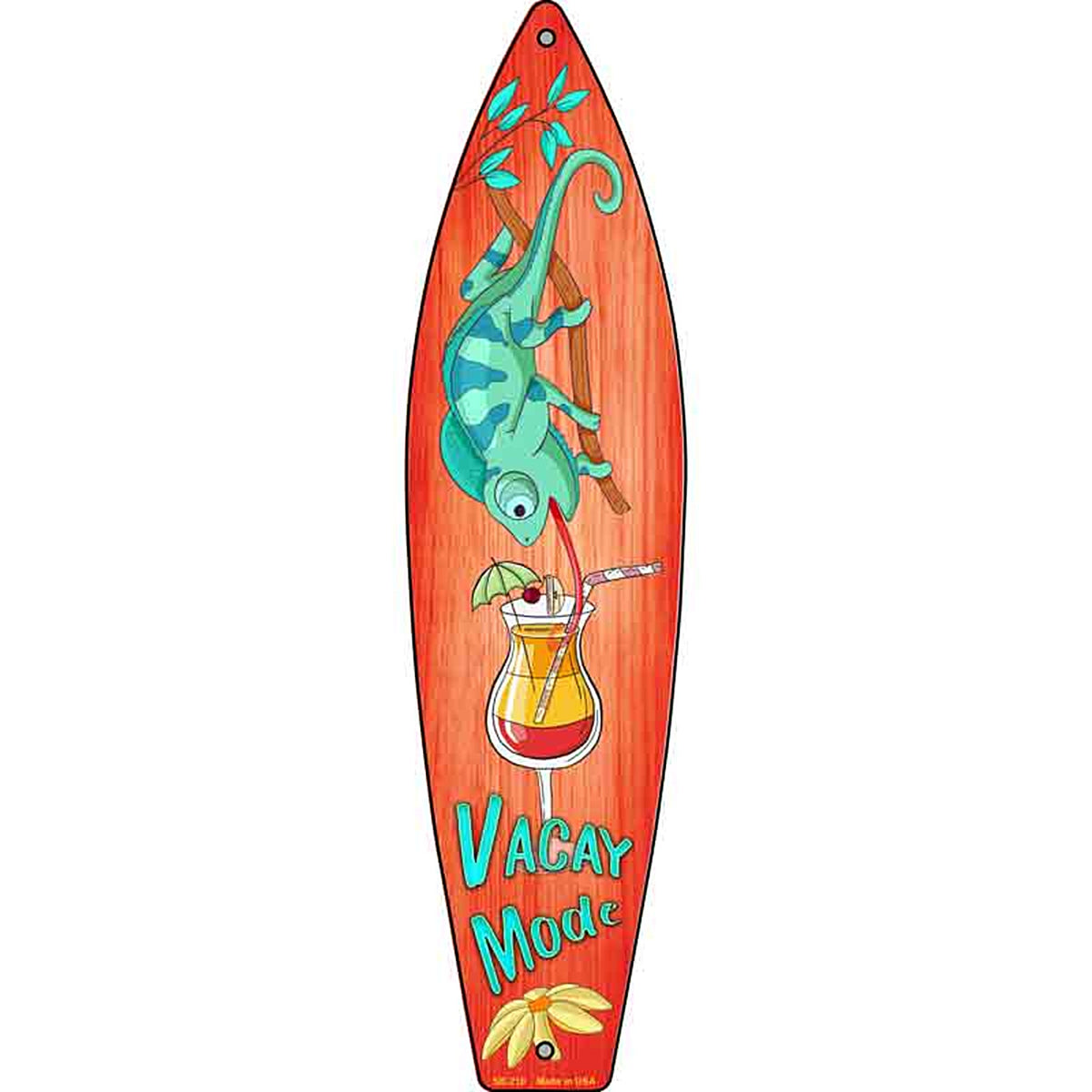 Vacation Mode Metal Surfboard Sign