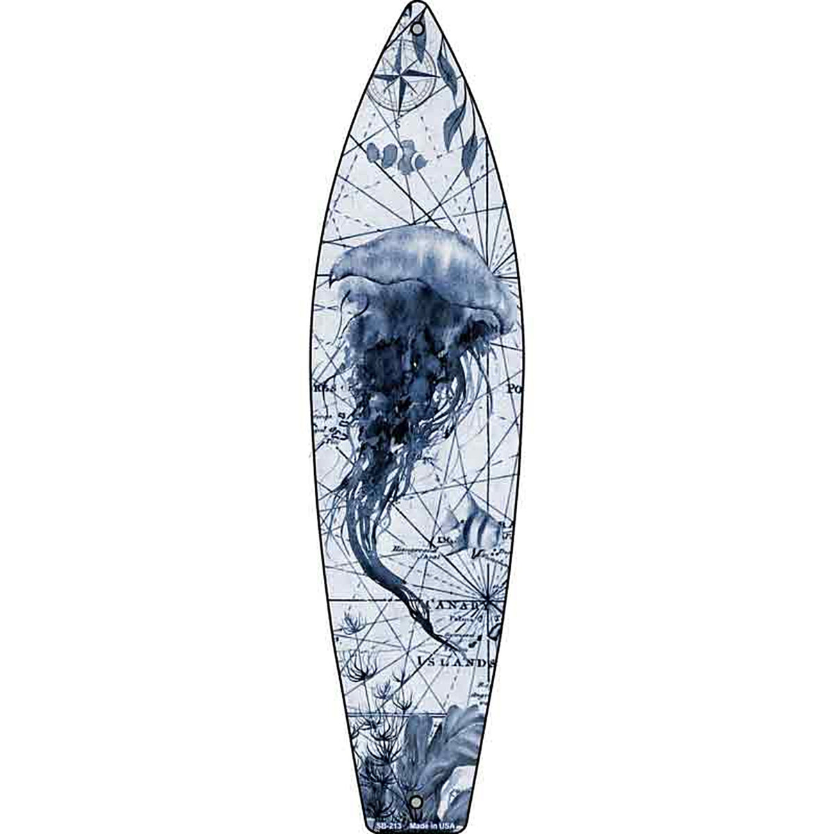 Black and White Jellyfish Metal Surfboard Sign