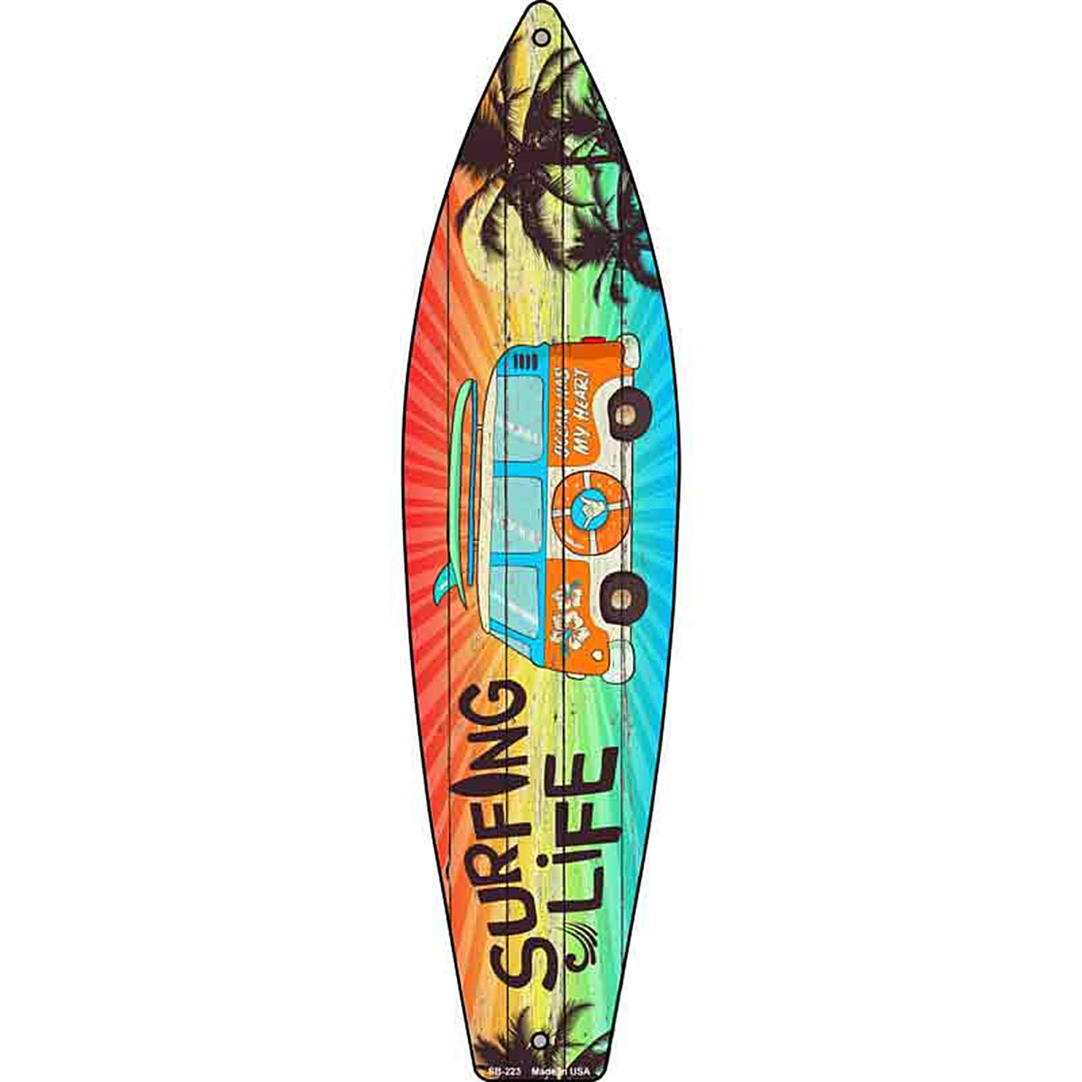Surfing Life Metal Surfboard Sign