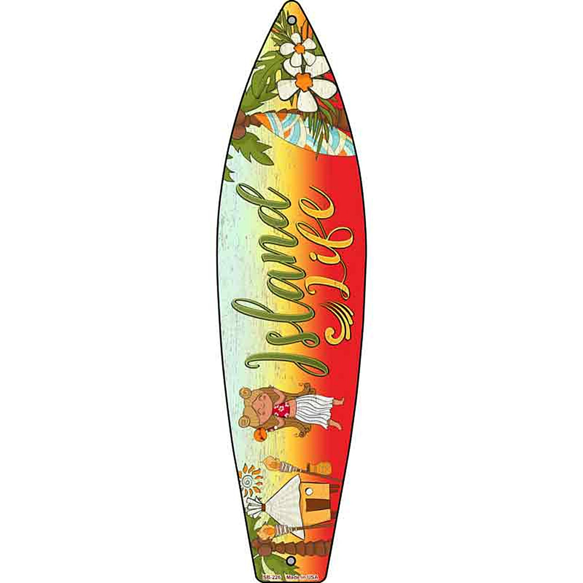 Island Life Metal Surfboard Sign