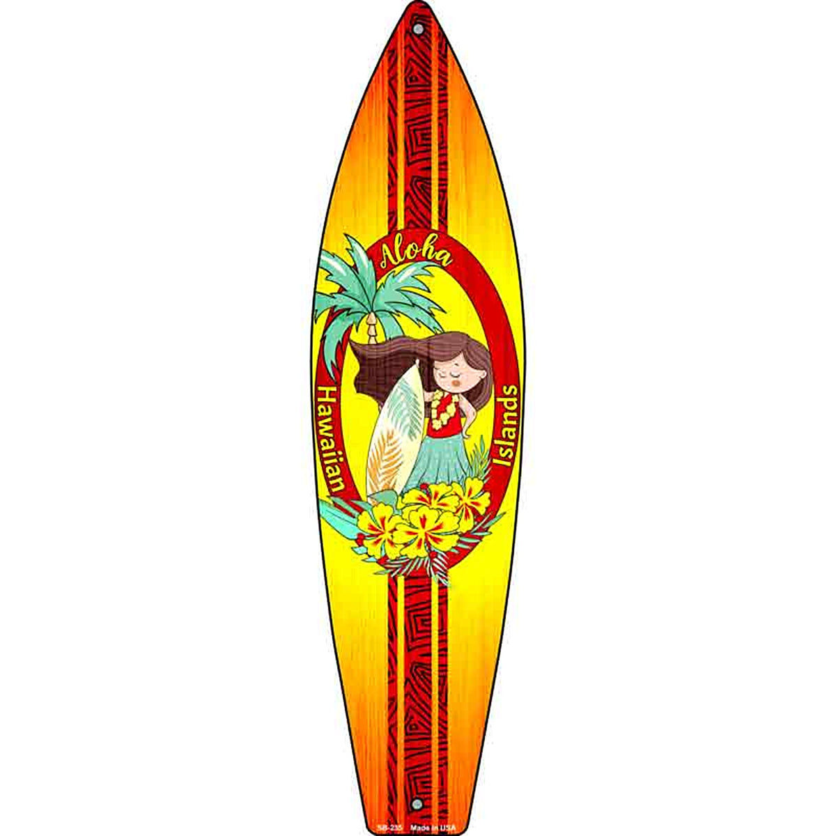 Aloha Hawaiian Islands Metal Surfboard Sign