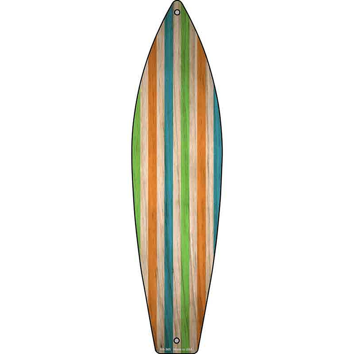 Blue Green And Orange Striped Metal Surfboard Sign