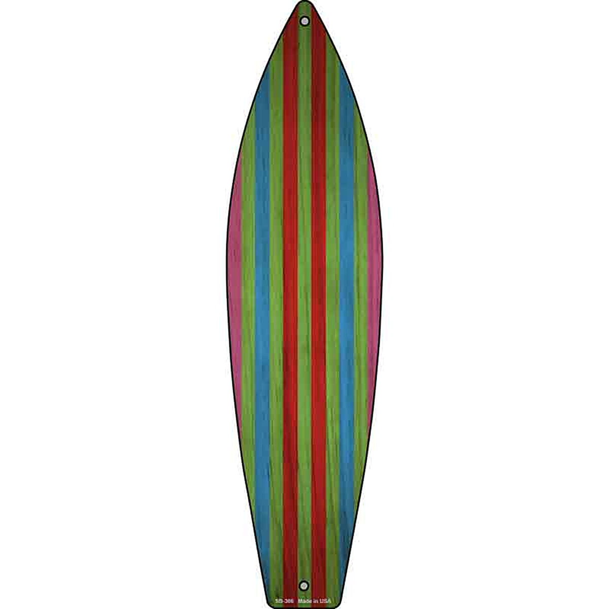 Red Green Blue And Purple Striped Metal Surfboard Sign