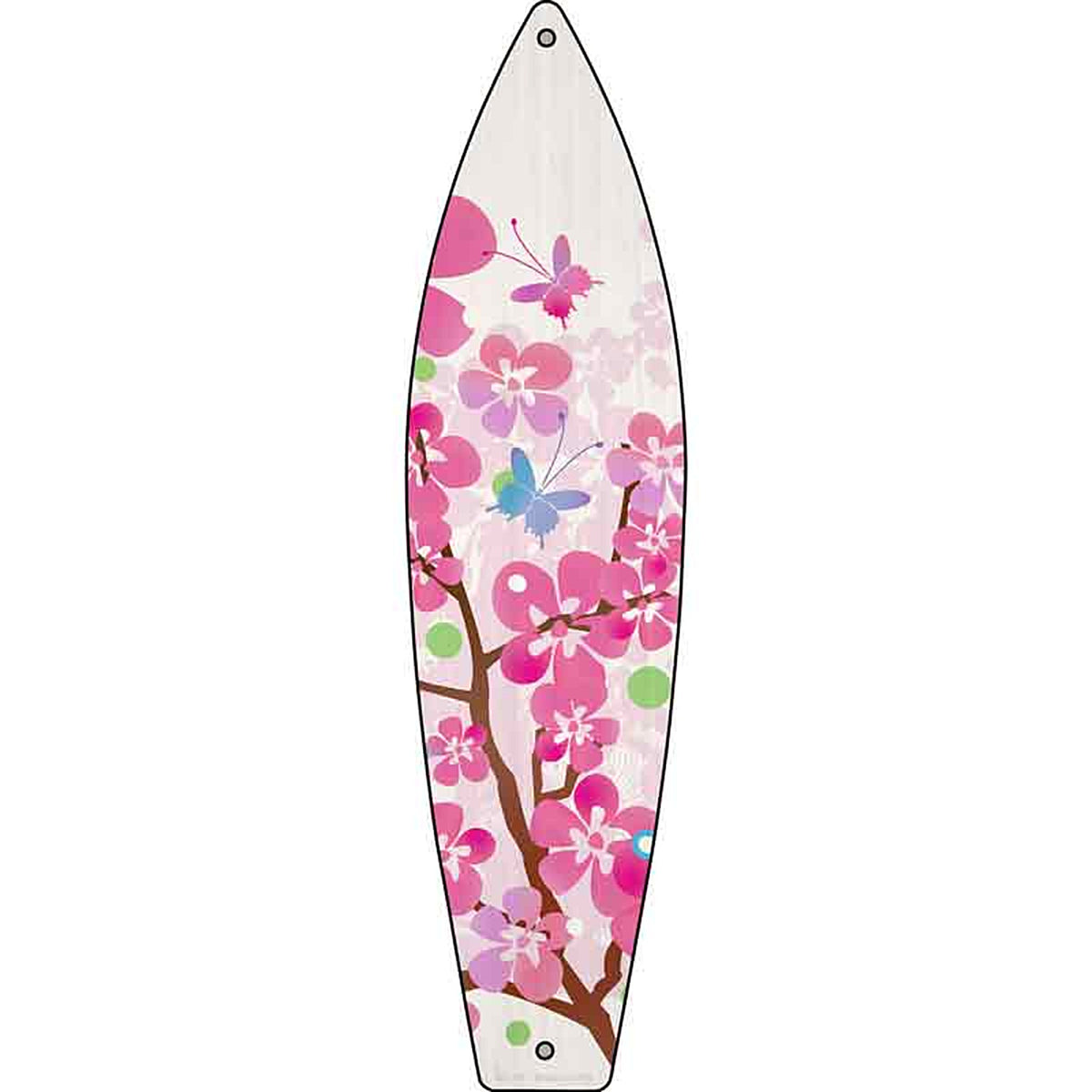 Pink Flowers Metal Surfboard Sign