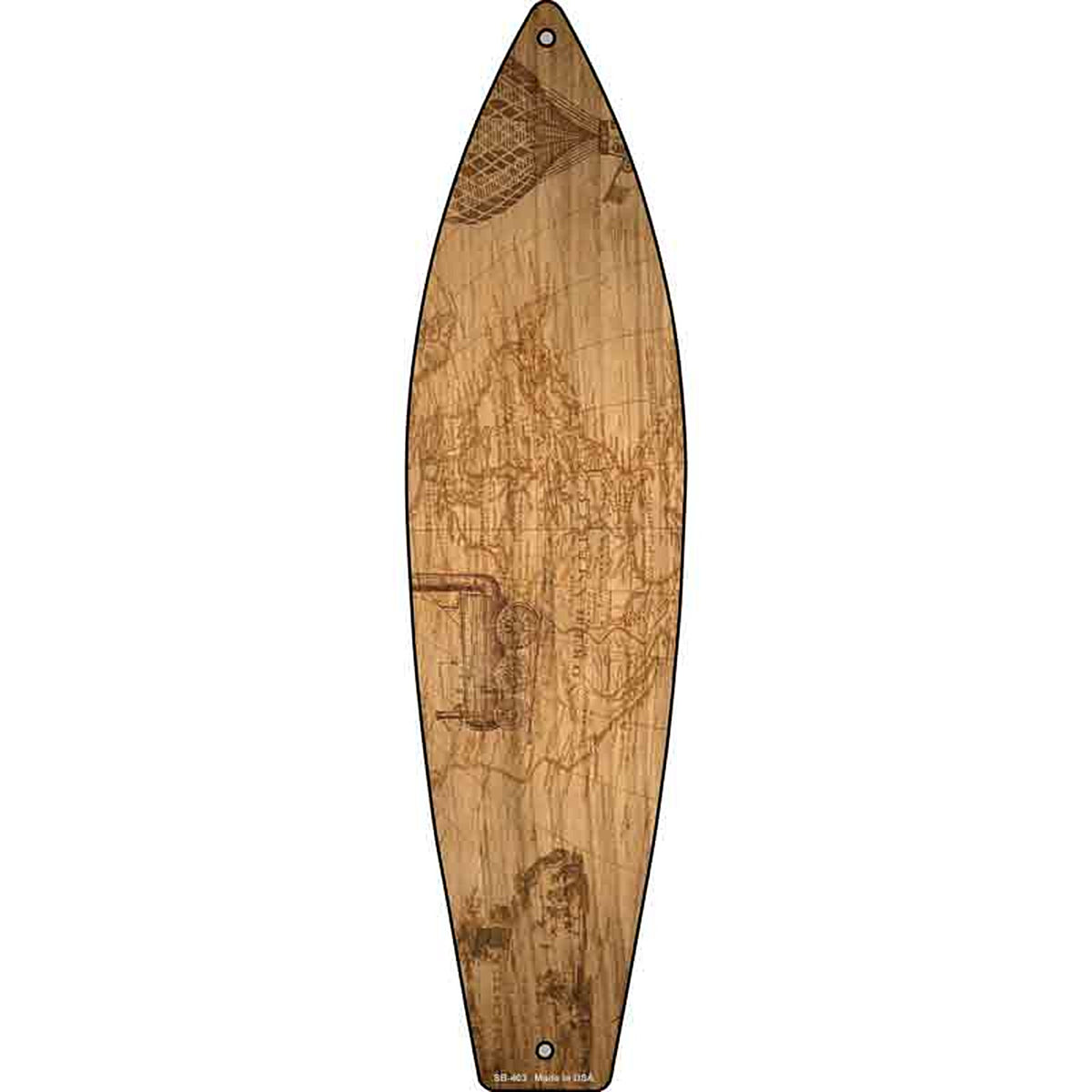 Vintage Map With Train Metal Surfboard Sign
