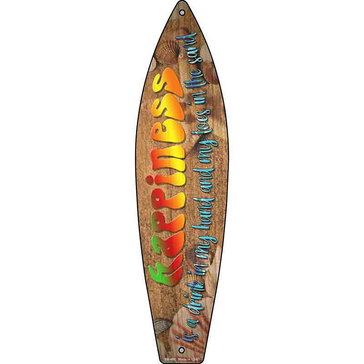 Happiness Drink In Hand Metal Surfboard Sign