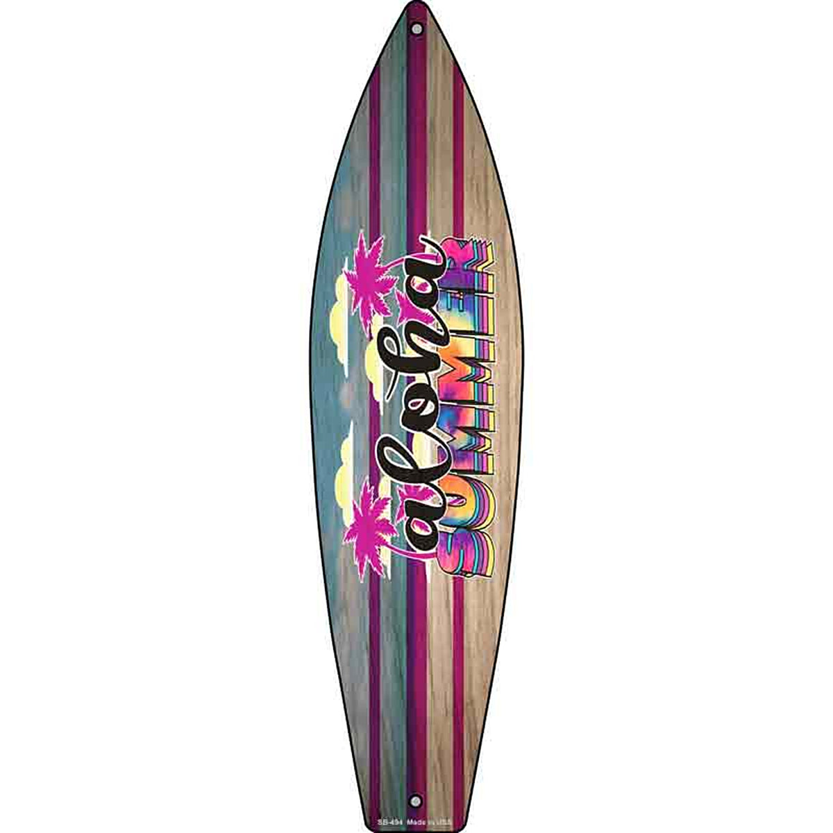 Aloha Summer Tie Dye Metal Surfboard Sign
