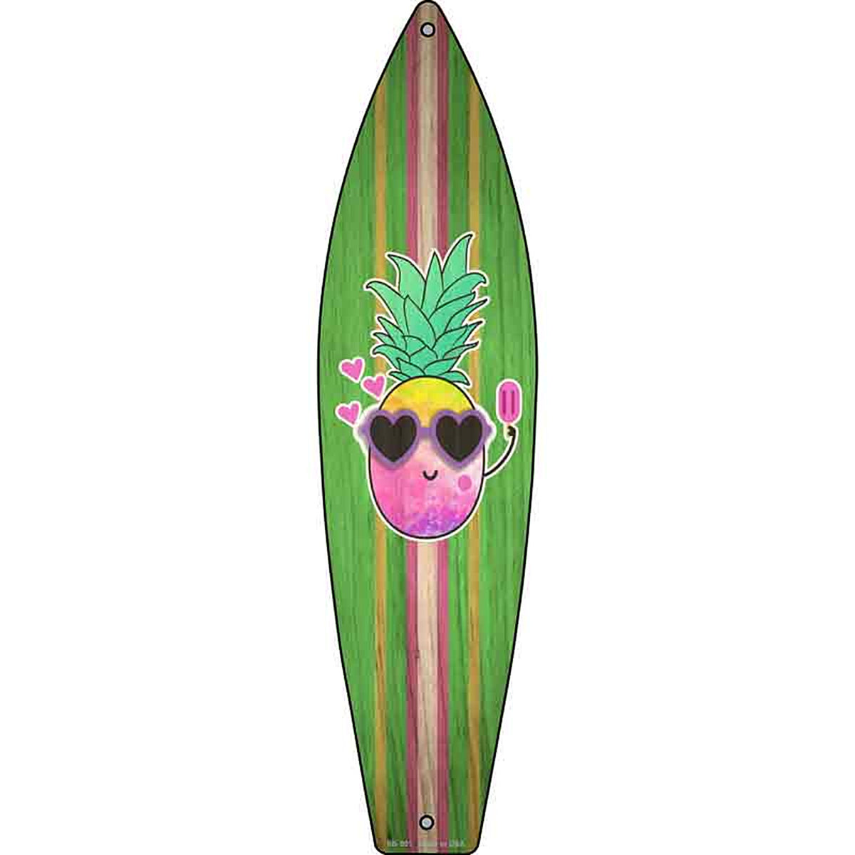 Water Color Pineapple Metal Surfboard Sign