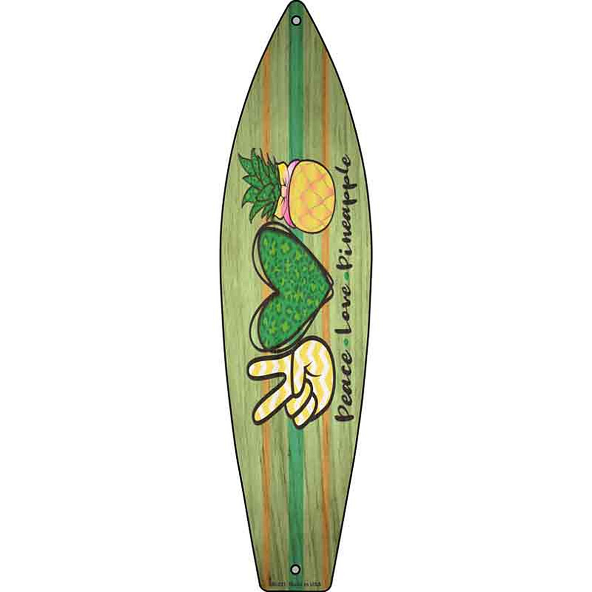 Peace Love Pineapple Metal Surfboard Sign