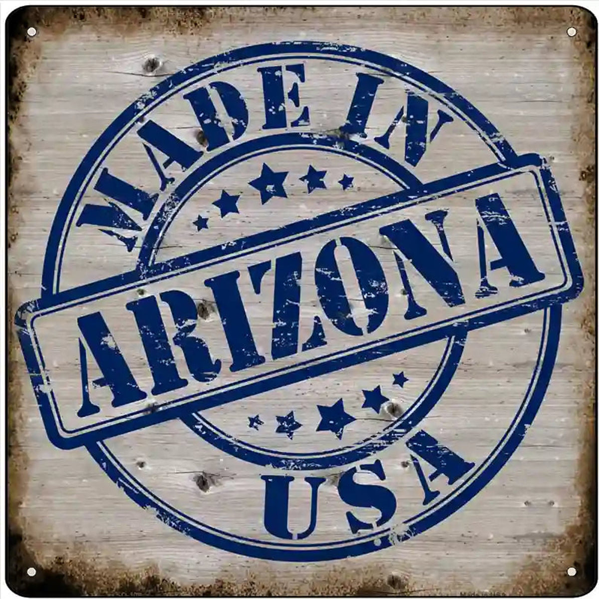 Arizona Stamp On Wood Novelty Metal Square Sign