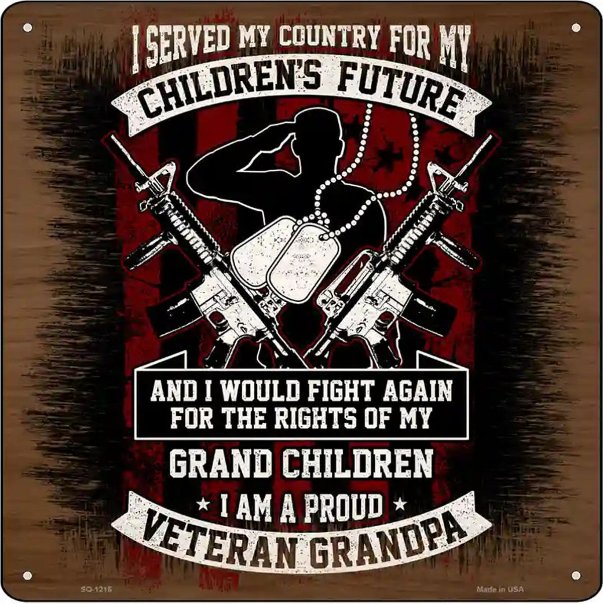 Veteran Grandpa Novelty Metal Square Sign